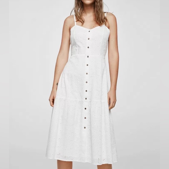 Japna Dresses & Skirts - [M]Japna White Button-Down Embroidered Cotton Strappy Sundress India